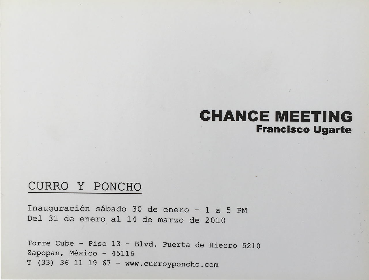 Texto para la exposición CHANCE MEETING : Francisco Ugarte